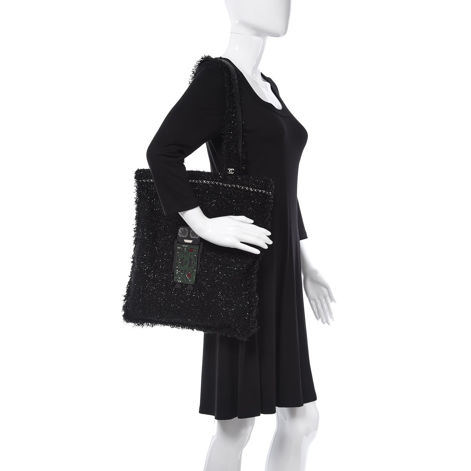 Chanel Tweed Resin Strass Large Robot Shopping Bag Black 2 of 7