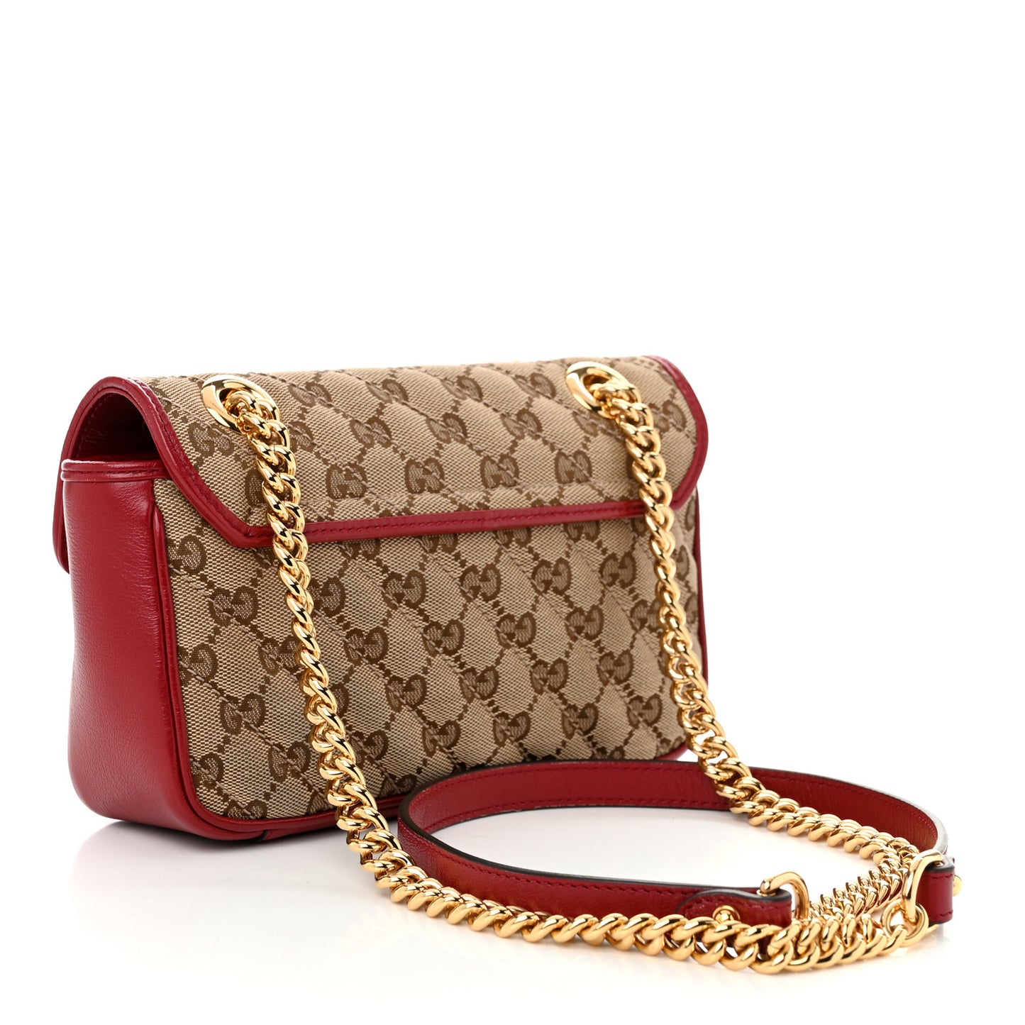Monogram Azalea Calfskin Matelasse Diagonal Mini GG Marmont Shoulder Bag Beige Ebony New Cherry Red