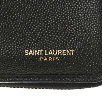 Saint Laurent Grain De Poudre Matelasse Chevron Monogram Compact Zip Around Wallet Black 6 of 8