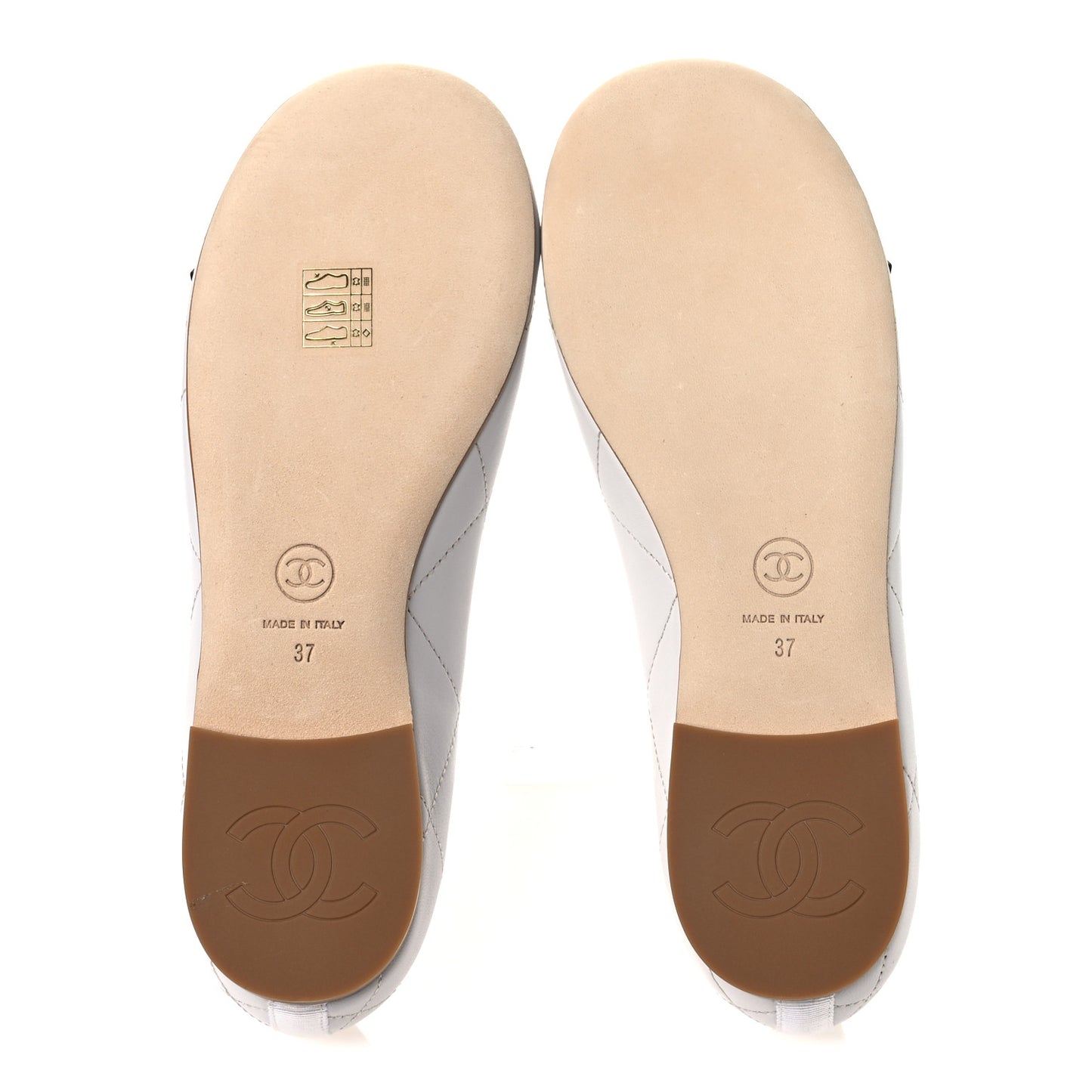Lambskin Quilted CC Cambon Ballet Flats 37 White Black