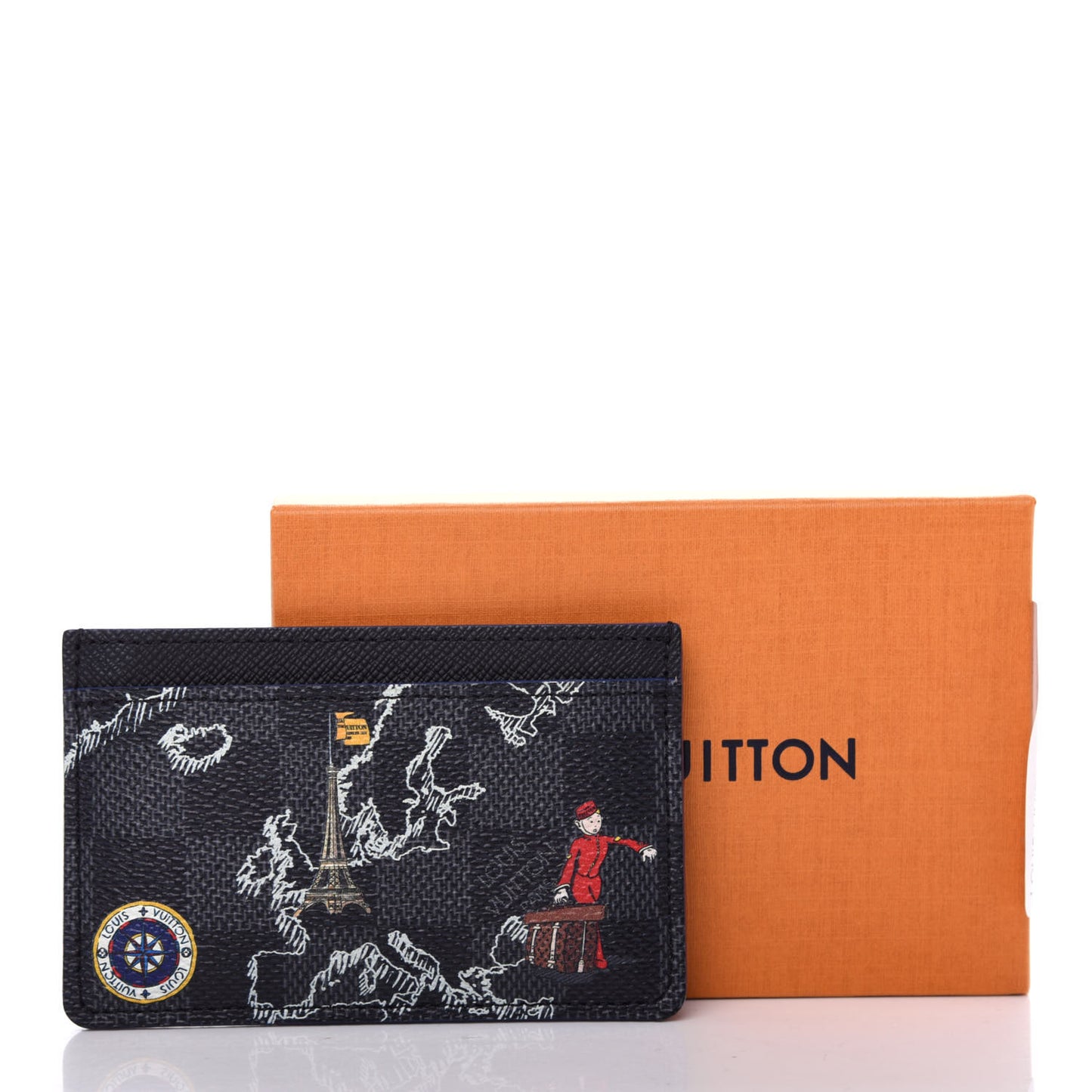 Damier Graphite World Map Porte Cartes Simple