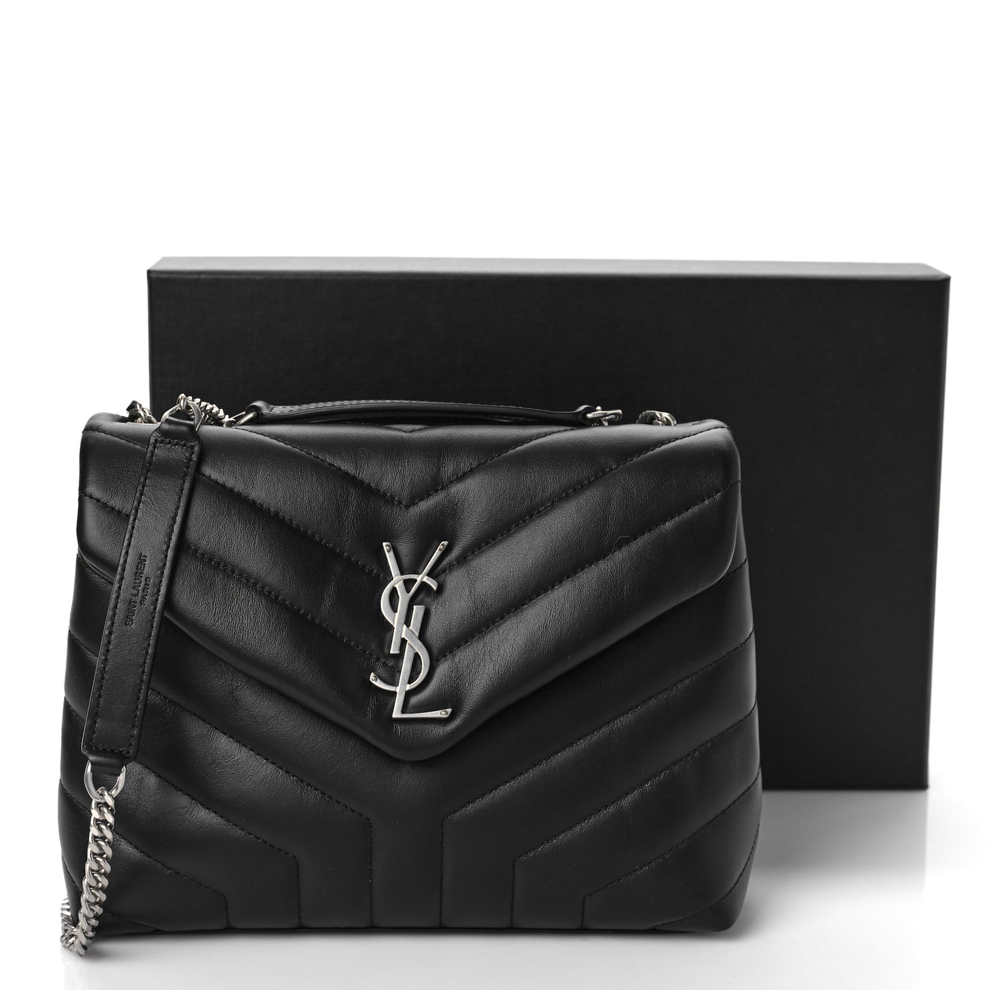 Calfskin Y Quilted Monogram Small Loulou Chain Satchel Black