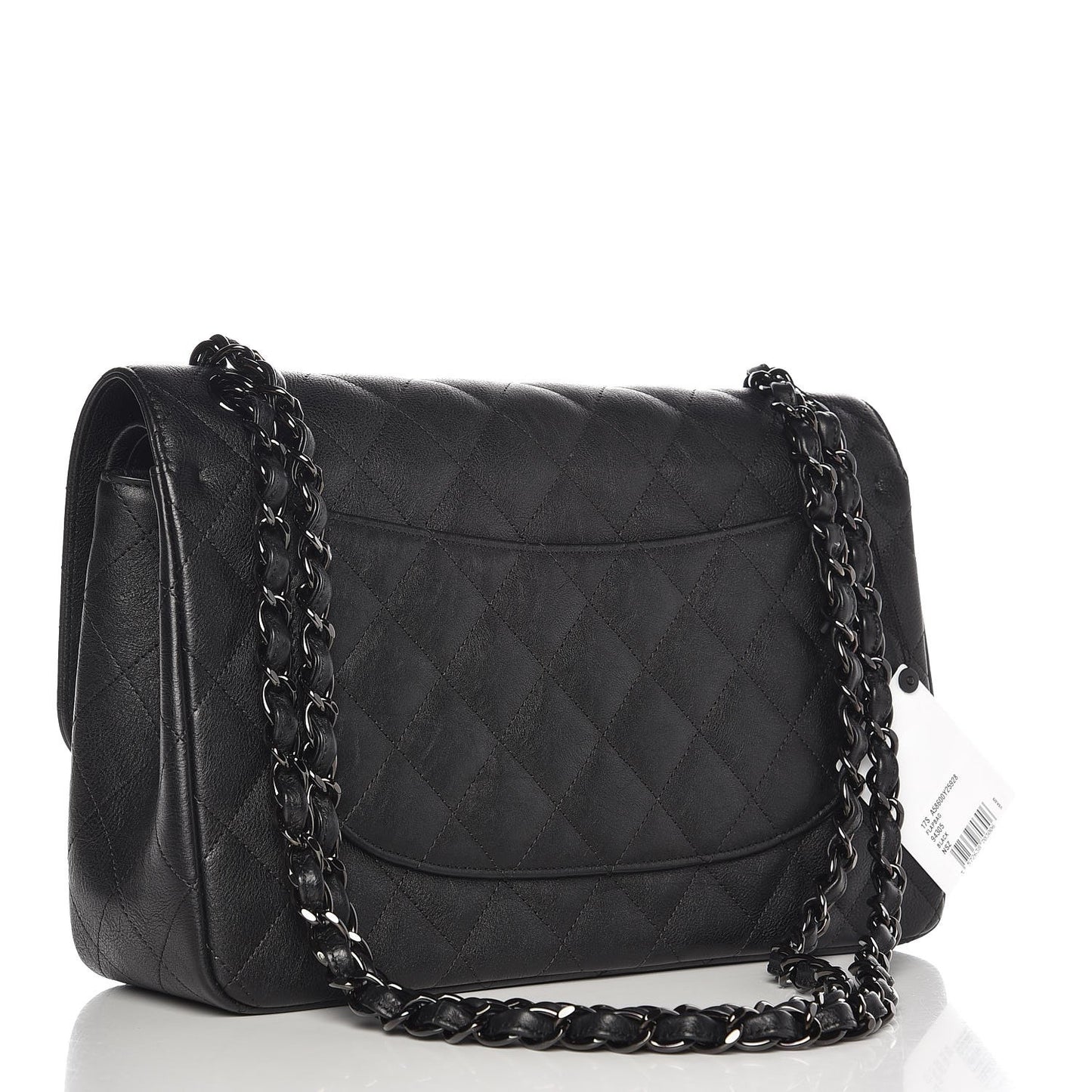 Crumpled Calfskin Quilted Jumbo Double Flap So Black