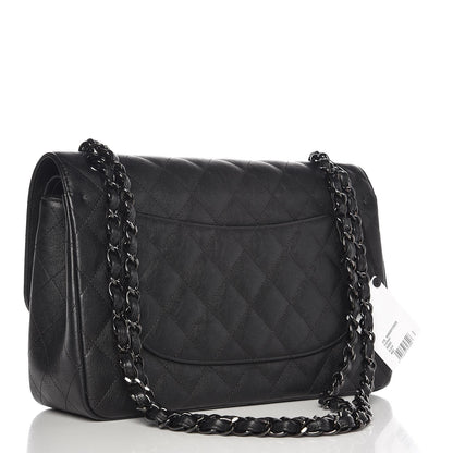 Chanel Crumpled Calfskin Quilted Jumbo Double Flap So Black 4 of 10