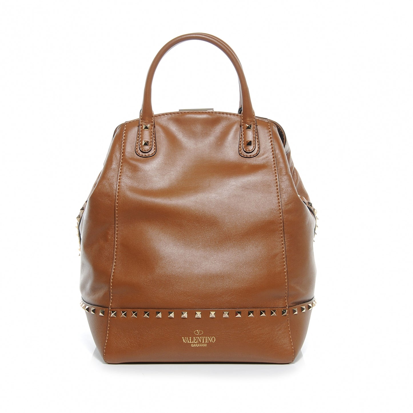 Vitello Rockstud All Over New Dome Bucket Tote Cognac