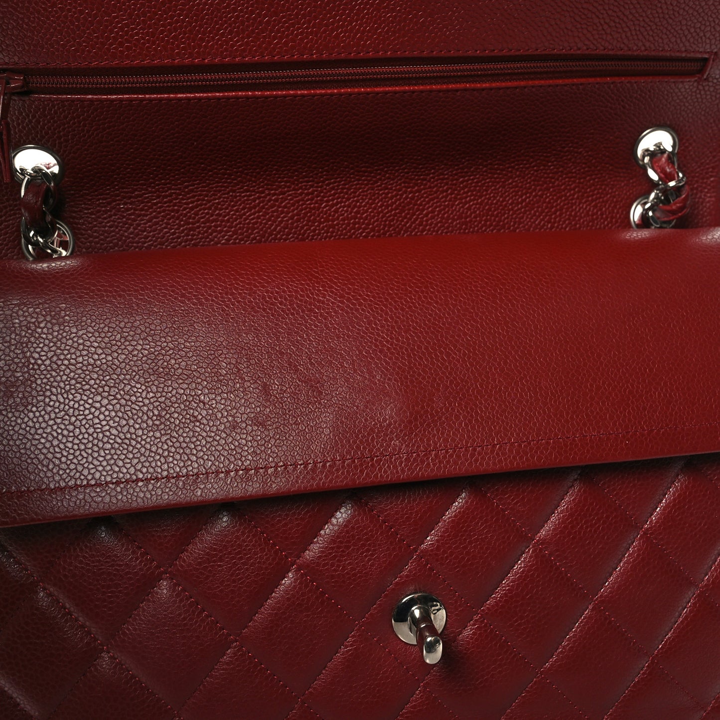 Caviar Quilted Jumbo Double Flap Dark Red