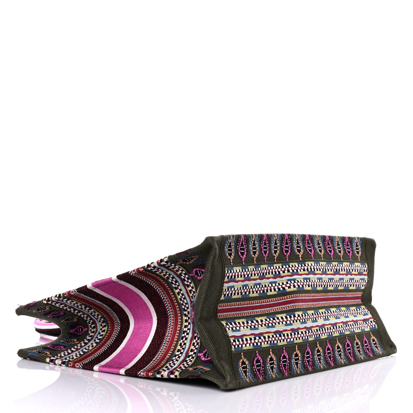 Canvas Embroidered Book Tote Olive Multicolor