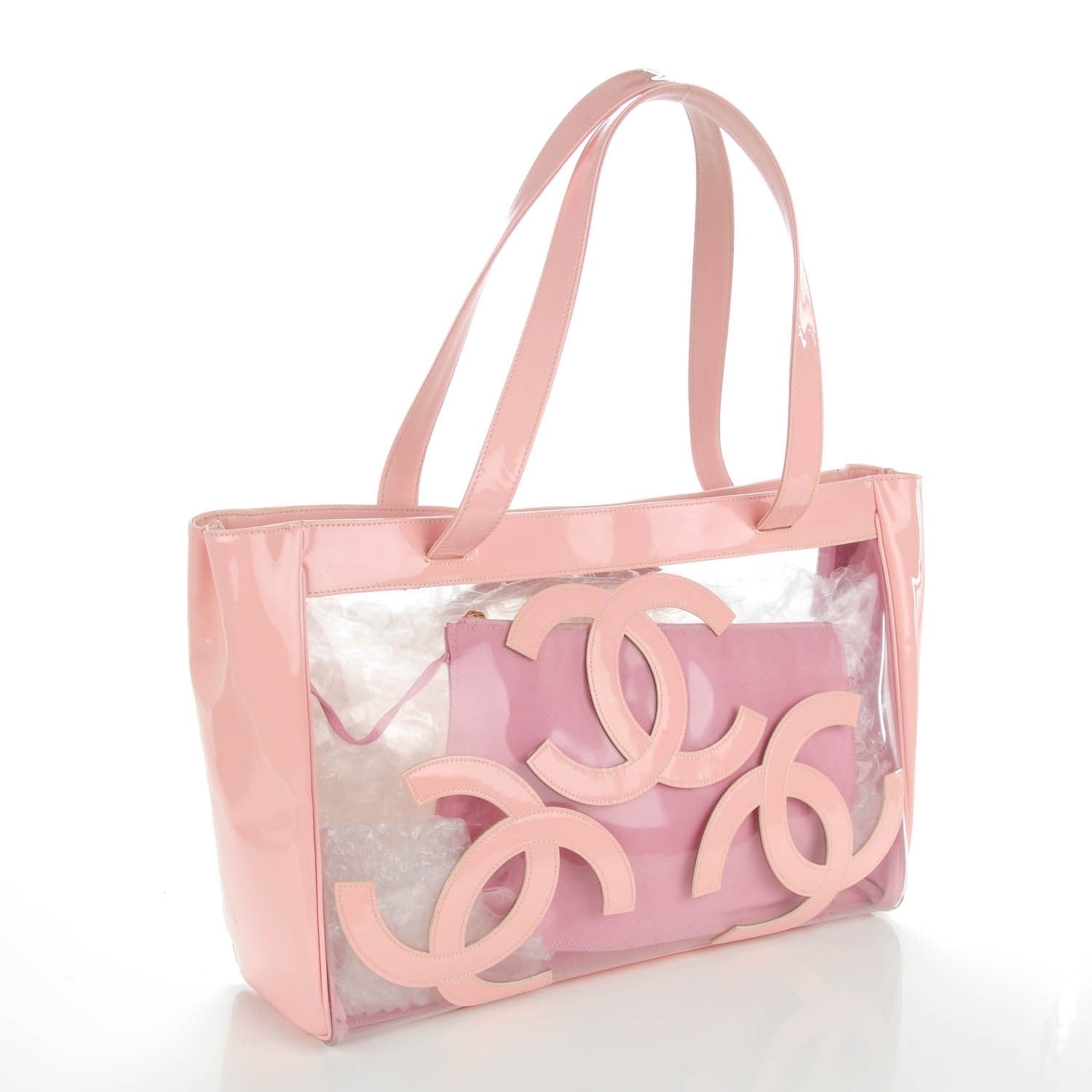 Chanel Vinyl Patent CC Logo Beach Tote Pink 4 of 9