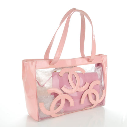 Chanel Vinyl Patent CC Logo Beach Tote Pink 4 of 9
