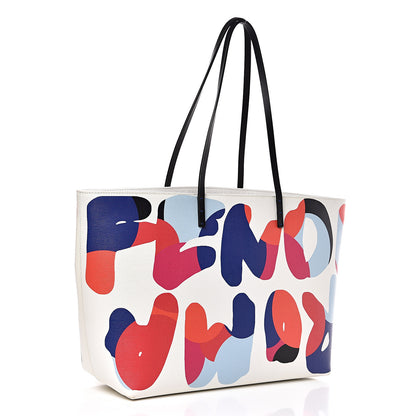 Fendi Vitello Elite Roma Print Signature Roll Tote White Multicolor 3 of 15