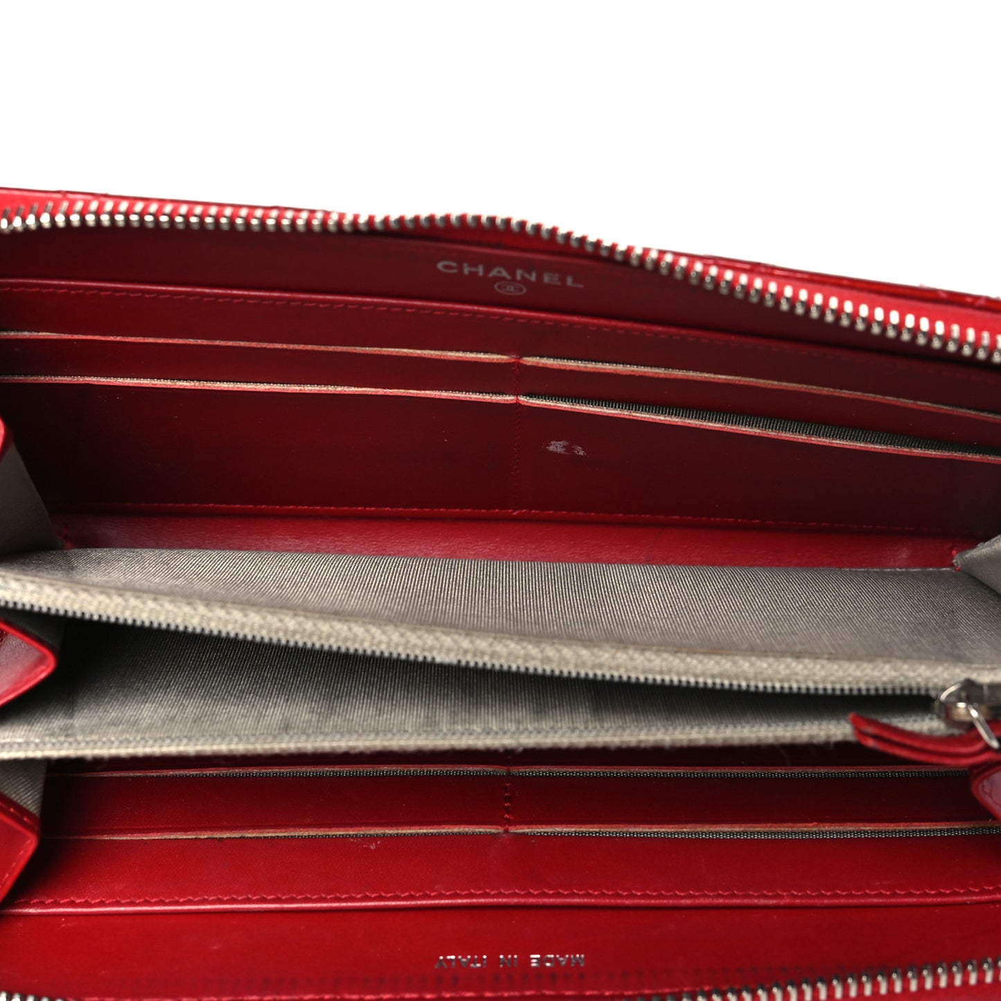 Patent Quilted Brilliant Zip Around Wallet Red