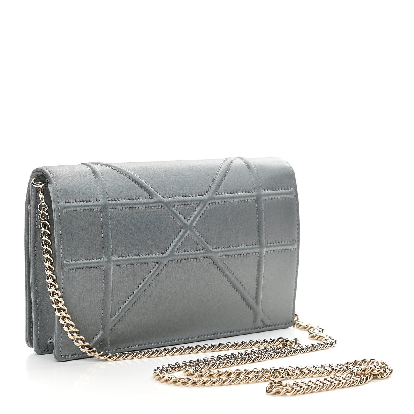 Satin Diorama Wallet on Chain Pouch Blue Gray