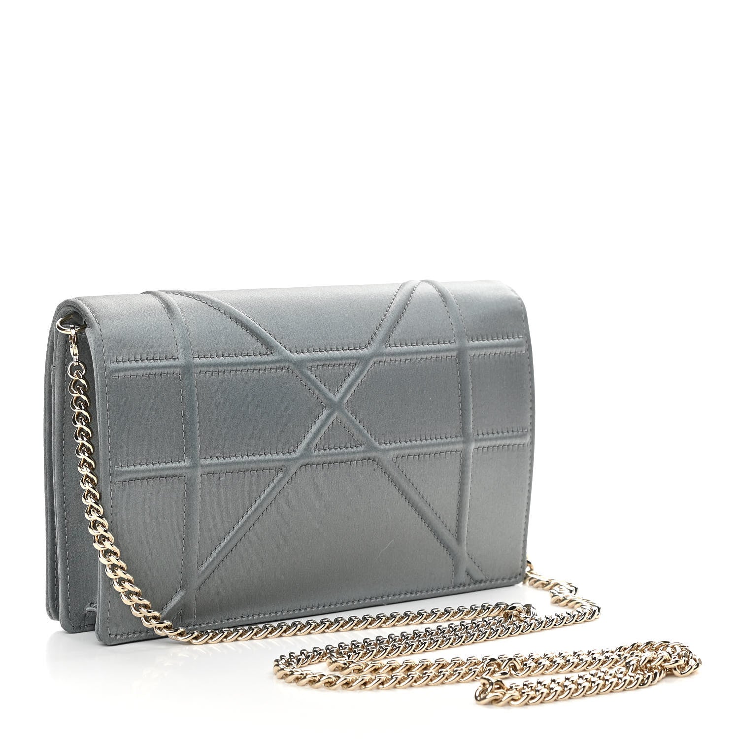 Christian Dior Satin Diorama Wallet on Chain Pouch Blue Gray 3 of 9