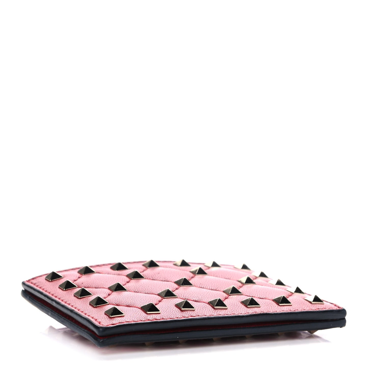 Lambskin Rockstud Spike Card Holder Red