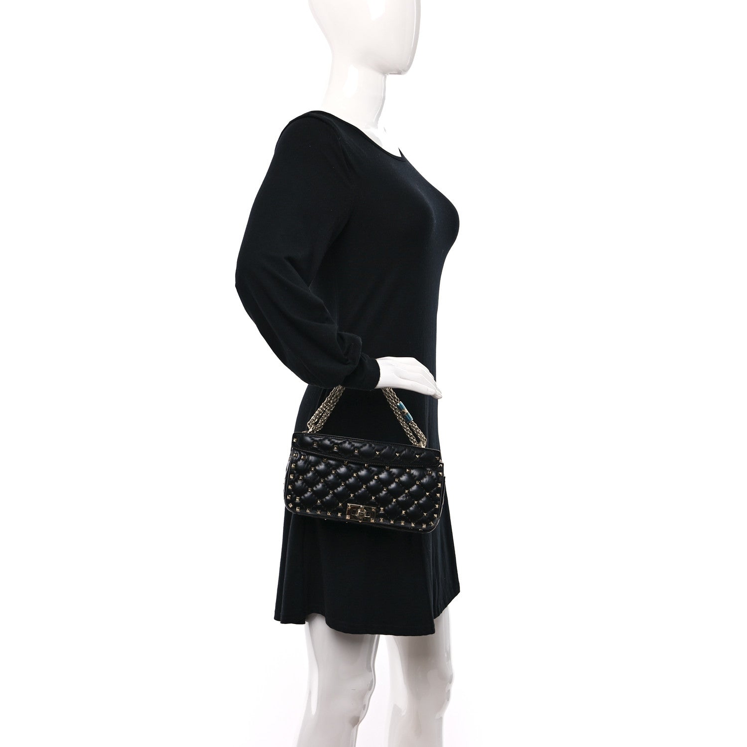 Valentino Garavani Calfskin Rockstud Spike Convertible Shoulder Bag Black 2 of 8