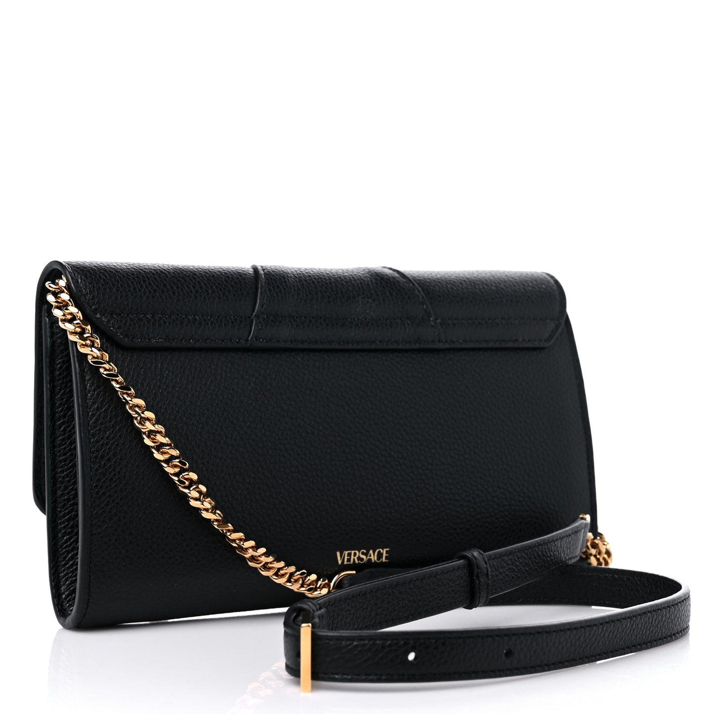 Grained Calfskin Virtus Wallet On Chain Black