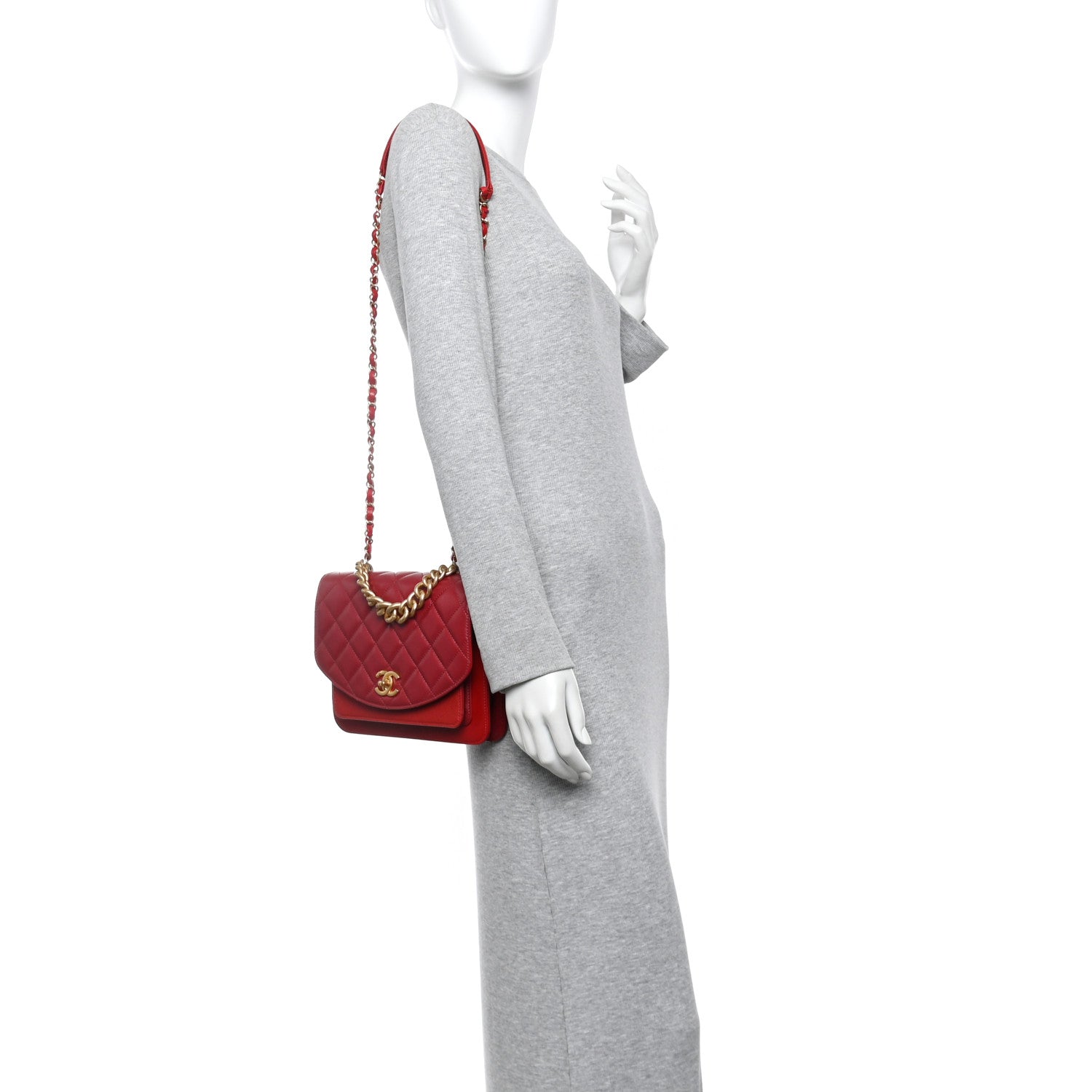 Chanel Calfskin Caviar Quilted Chain Handle Flap Red 2 of 11