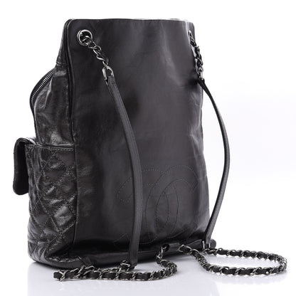 Chanel Metallic Lambskin Quilted Drawstring Backpack Black 2 of 13