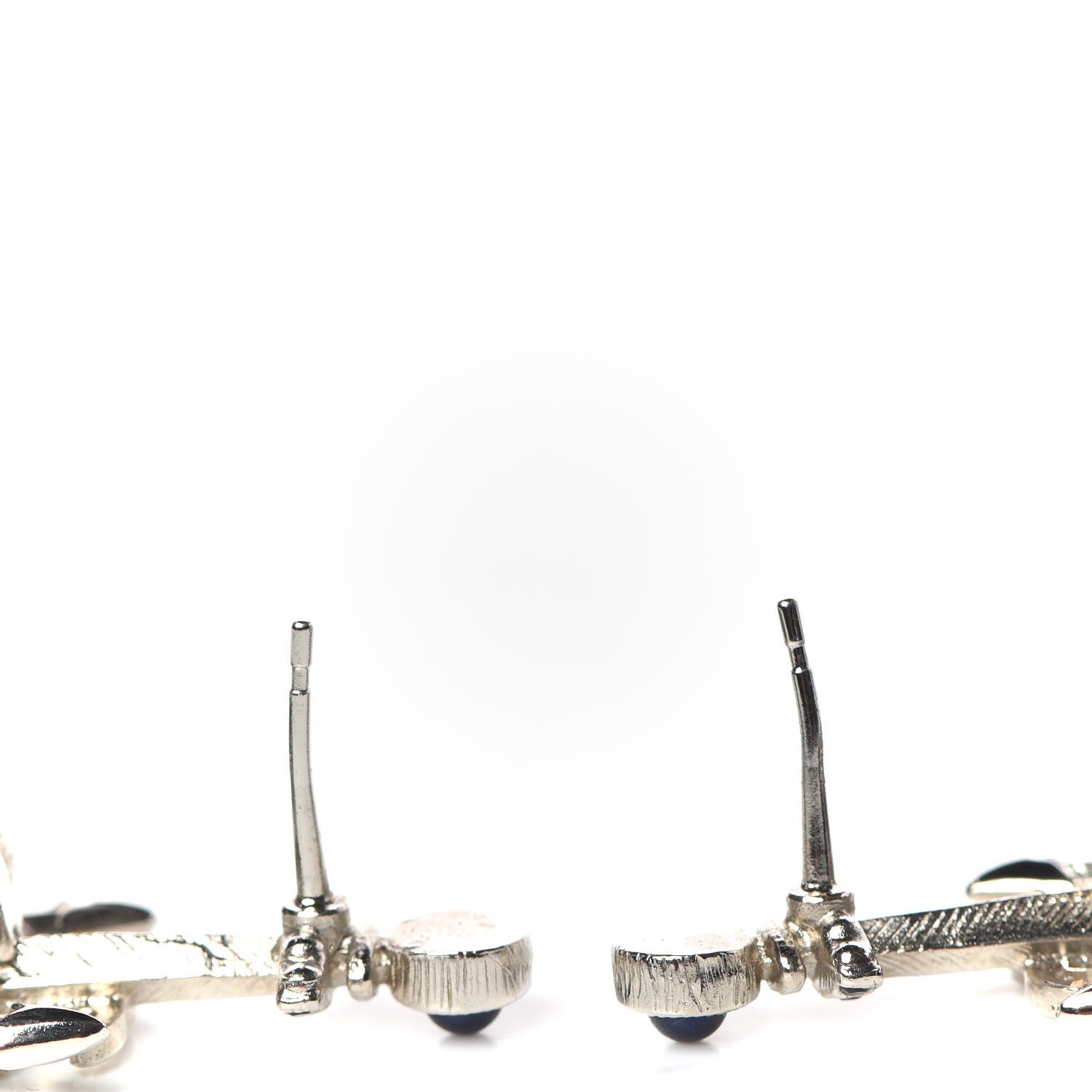 Chanel Ruthenium Bead Anchor Drop CC Oval Earrings Black Blue 4 of 5