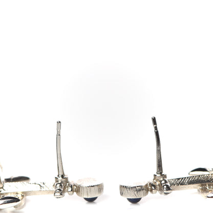 Chanel Ruthenium Bead Anchor Drop CC Oval Earrings Black Blue 4 of 5
