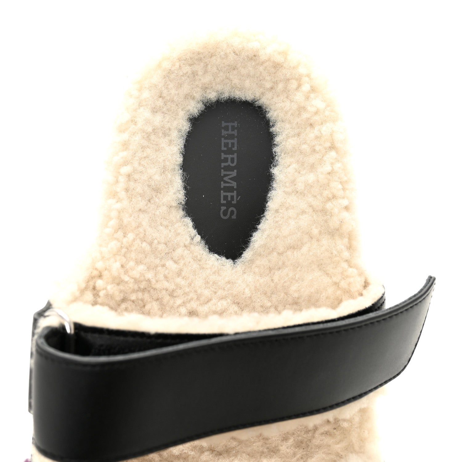 Hermes Calfskin Woolskin Womens Chypre Sandals 40 Black Ecru 7 of 10