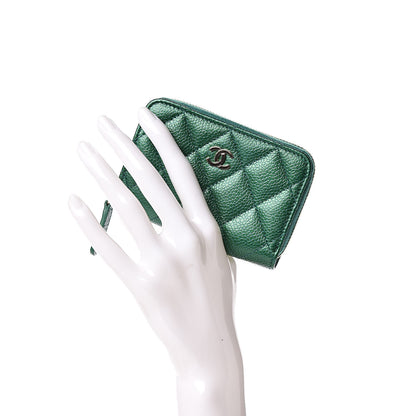Chanel Metallic Caviar Quilted Zip Coin Purse Green 2 of 10