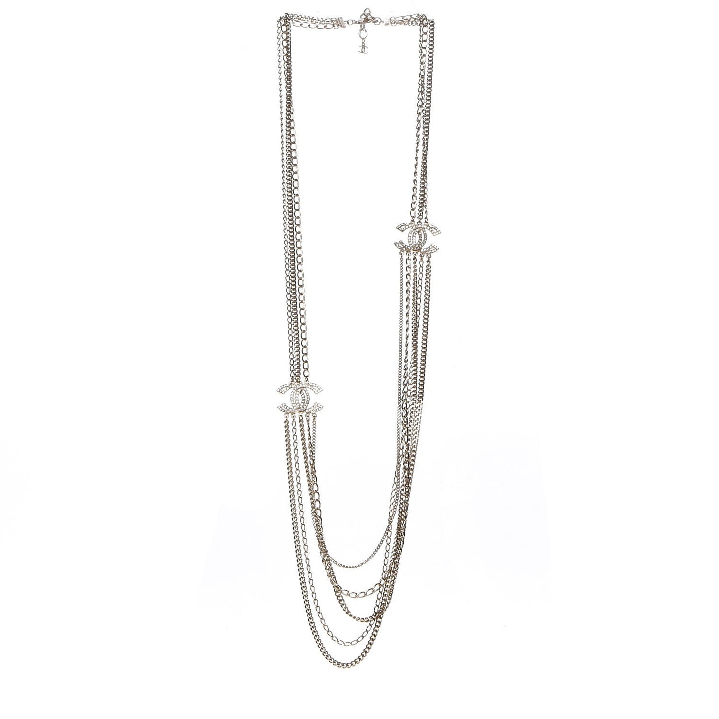 Multi Strand Chain Baguette Crystal CC Necklace Gold