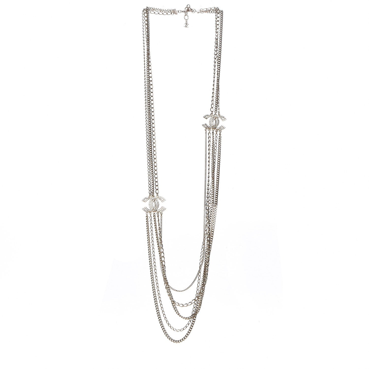Chanel Multi Strand Chain Baguette Crystal CC Necklace Gold 3 of 6