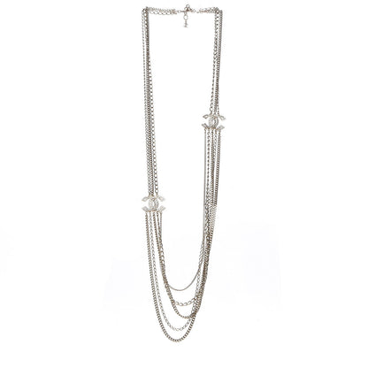 Chanel Multi Strand Chain Baguette Crystal CC Necklace Gold 3 of 6