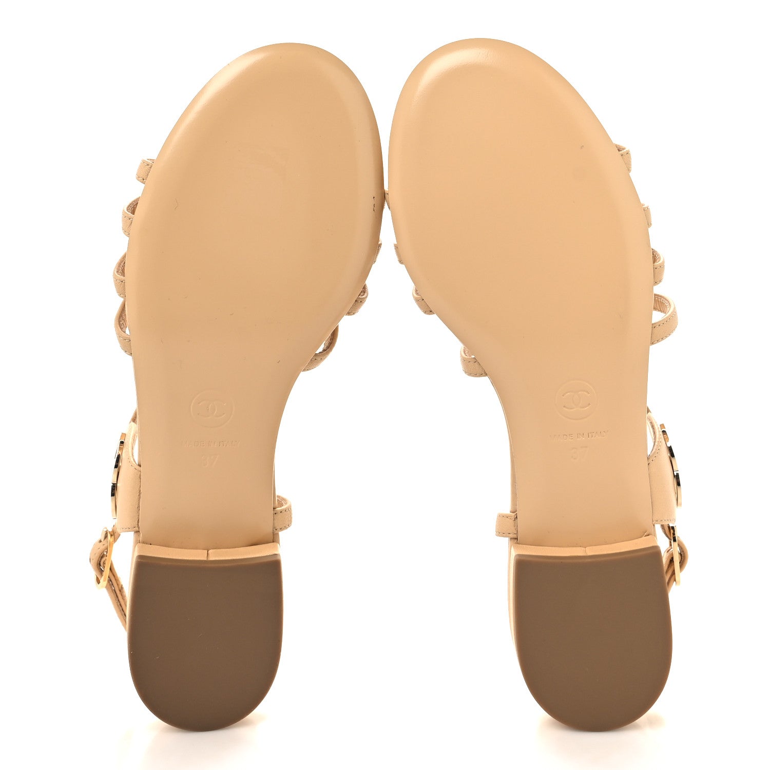 Chanel Lambskin CC Flat Sandals 37 Beige 5 of 8