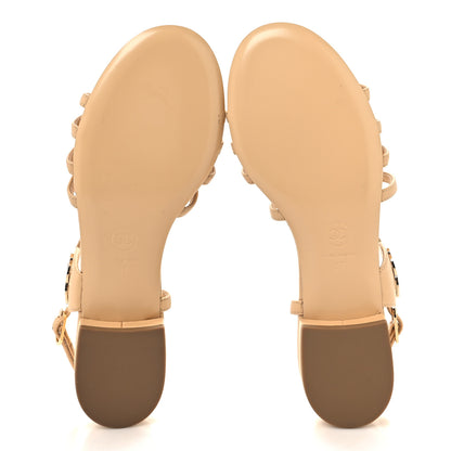 Chanel Lambskin CC Flat Sandals 37 Beige 5 of 8
