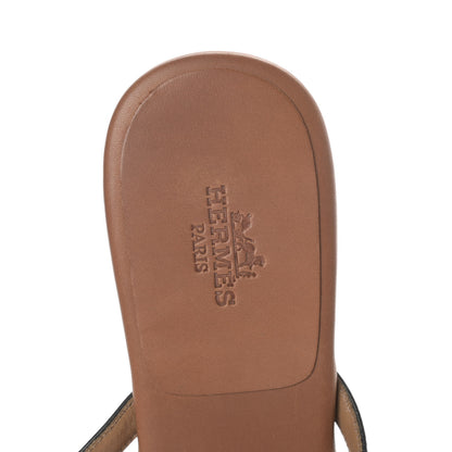 Hermes Calfskin Corfou Sandals 36 Naturel Black 5 of 7