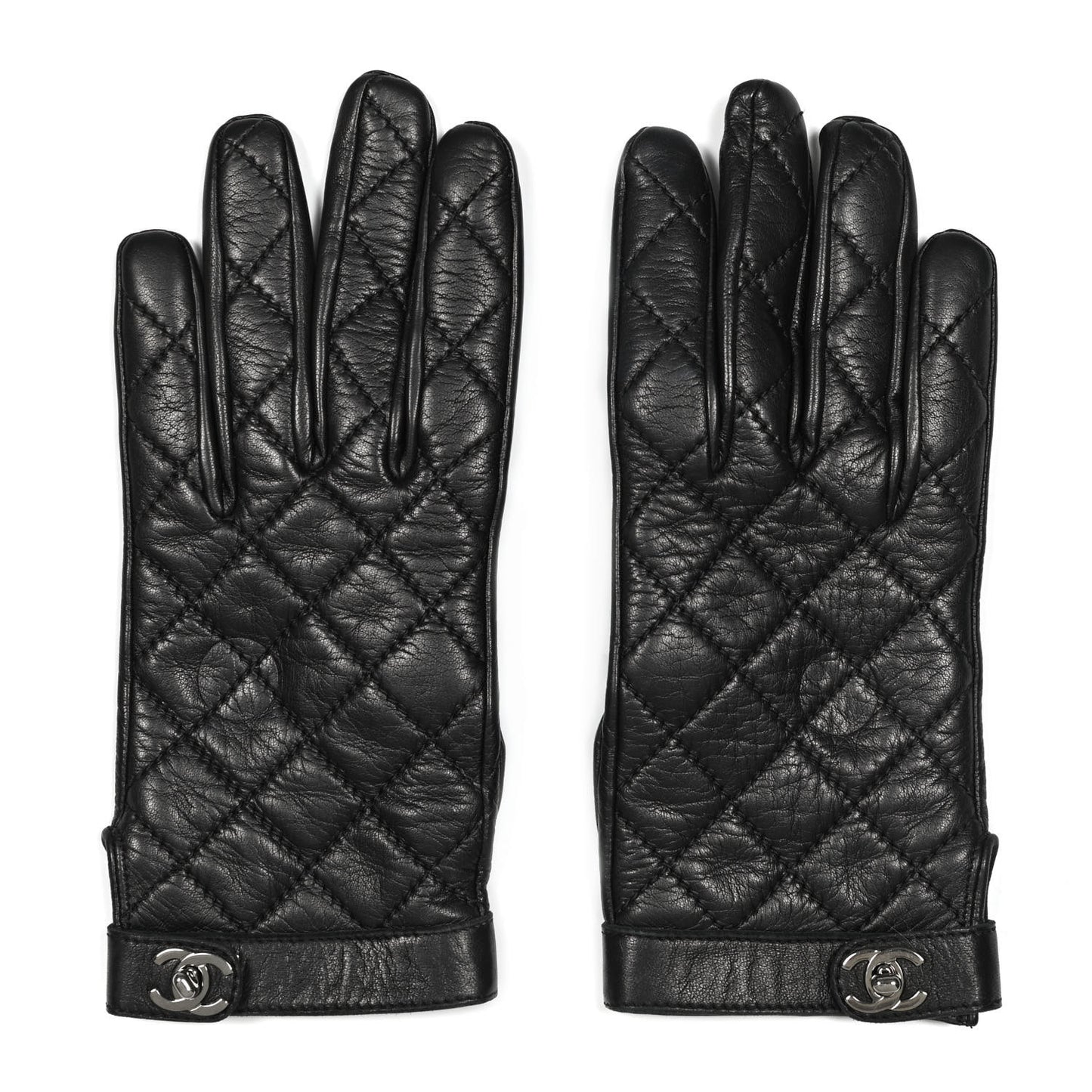 Lambskin Quilted Gloves 7 Black