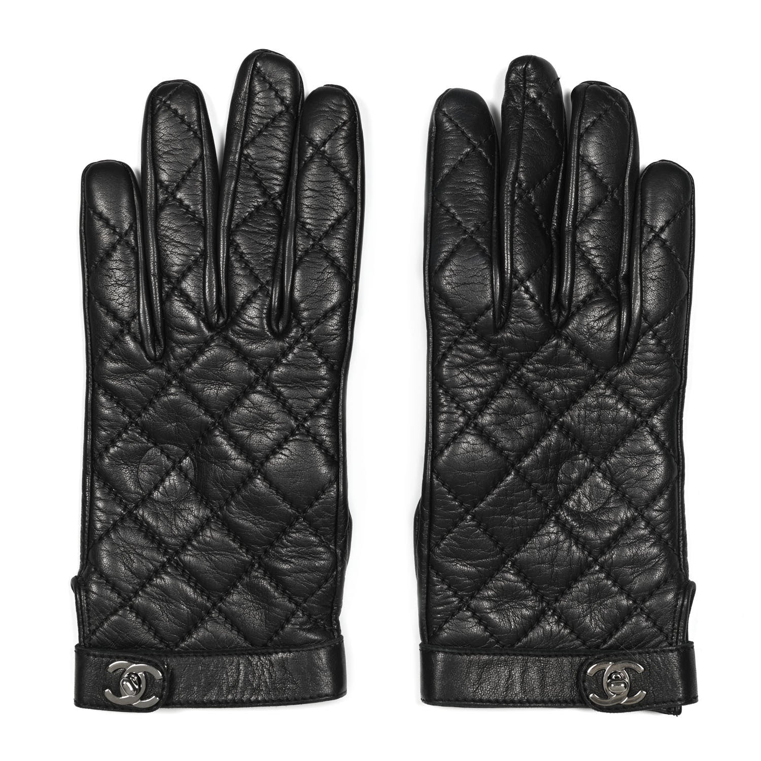 Chanel Lambskin Quilted Gloves 7 Black 1 of 6