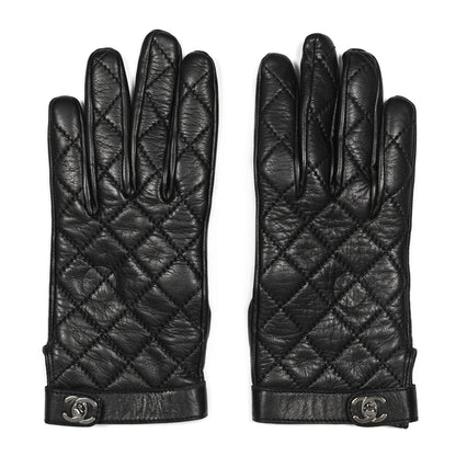 Chanel Lambskin Quilted Gloves 7 Black 1 of 6