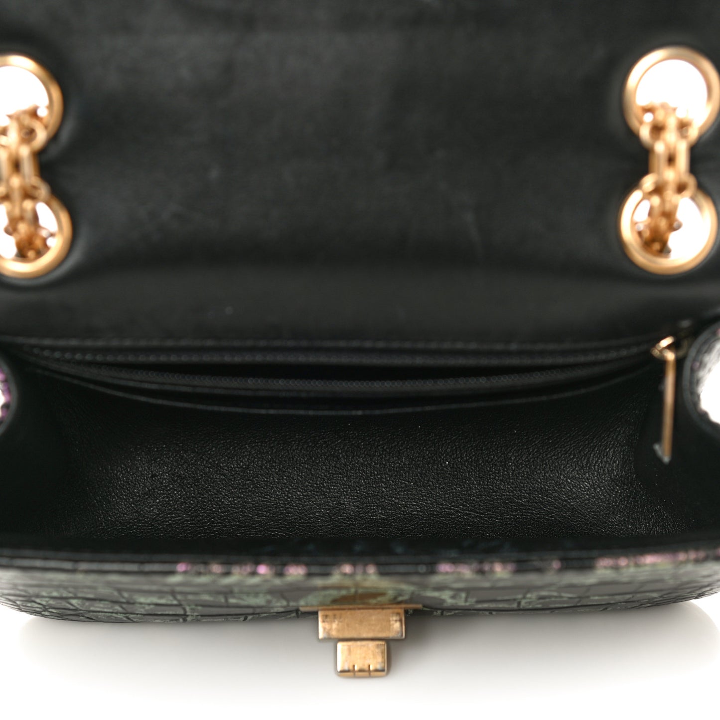 Calfskin Crocodile Embossed Graffiti 2.55 Mini Cocodile Reissue Flap Black Pink