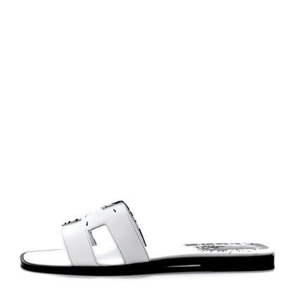 Hermes Calfskin Peinture Fraiche Oran Sandals 38.5 White Black 1 of 4