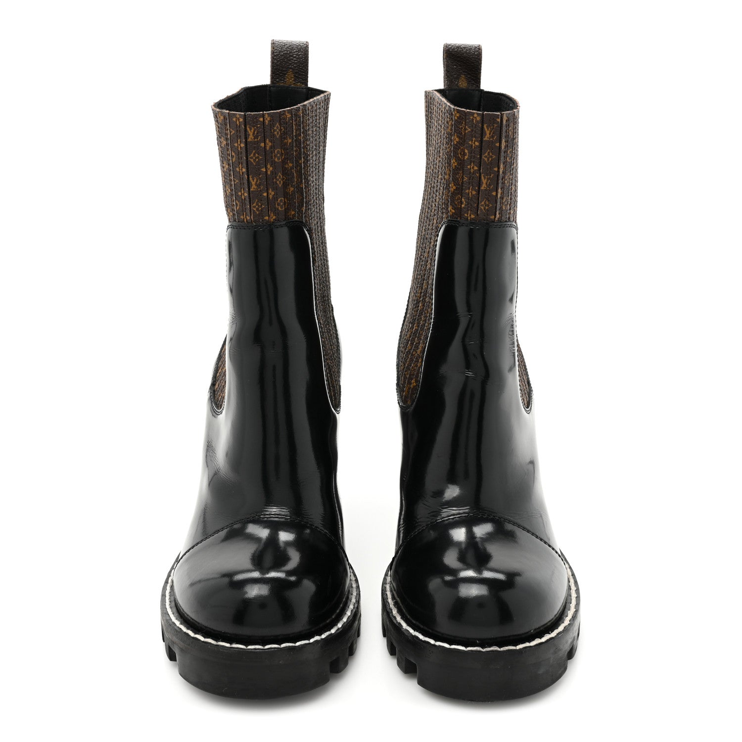 Louis Vuitton Patent Nano Monogram Ankle Star Trail Boots 38.5 Black 2 of 10