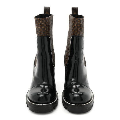 Louis Vuitton Patent Nano Monogram Ankle Star Trail Boots 38.5 Black 2 of 10