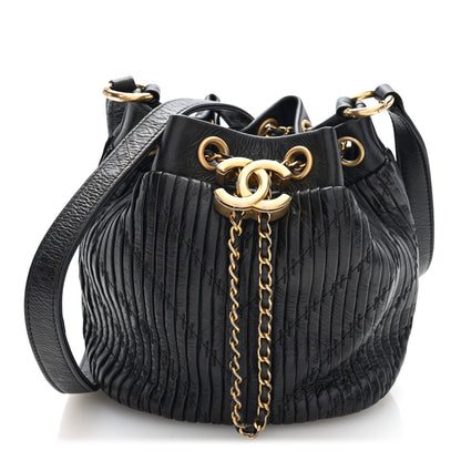 Chanel Crumpled Calfskin Coco Pleats Small Drawstring Bag Black 1 of 10