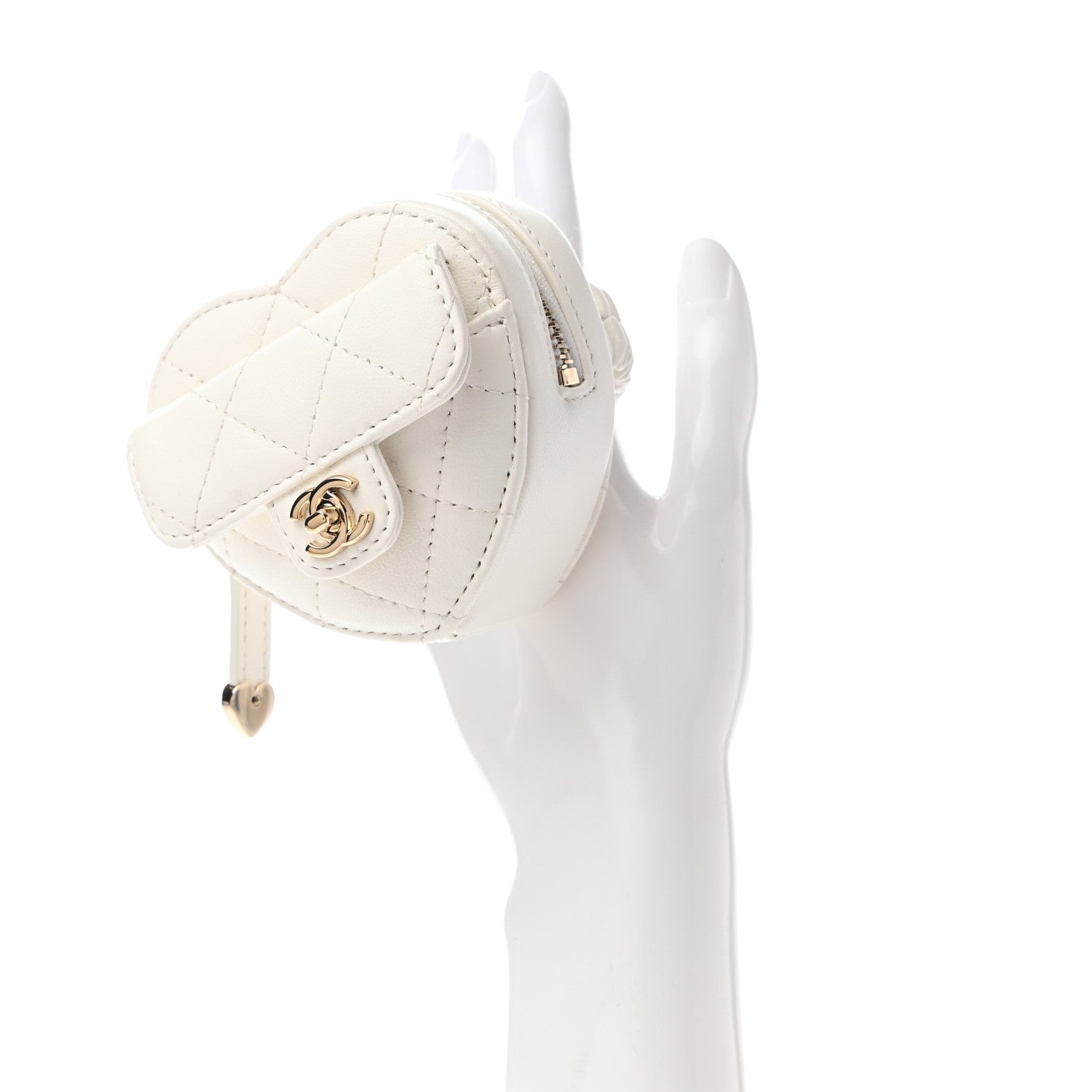 Chanel Lambskin Quilted Heart Zipped Arm Coin Purse White 2 of 8