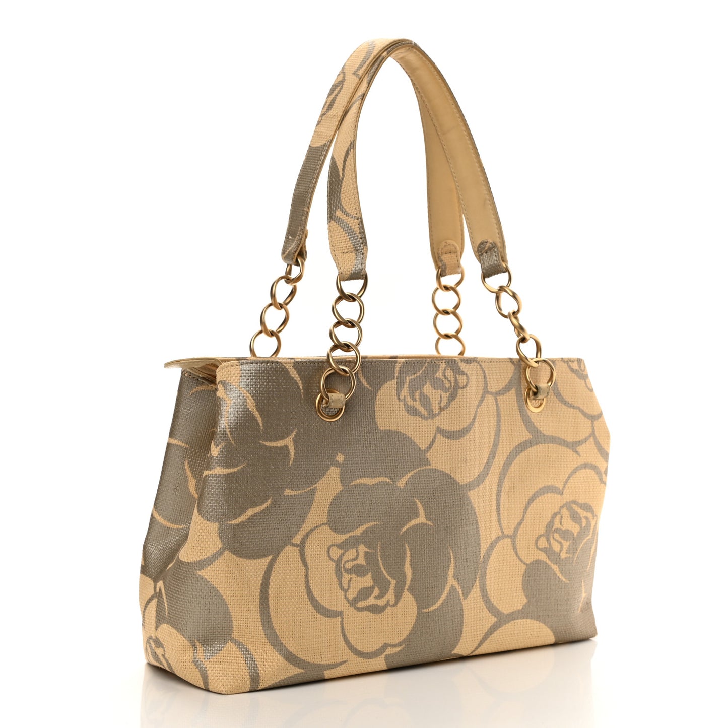 Canvas Camellia Printed Shoulder Bag Beige Grey