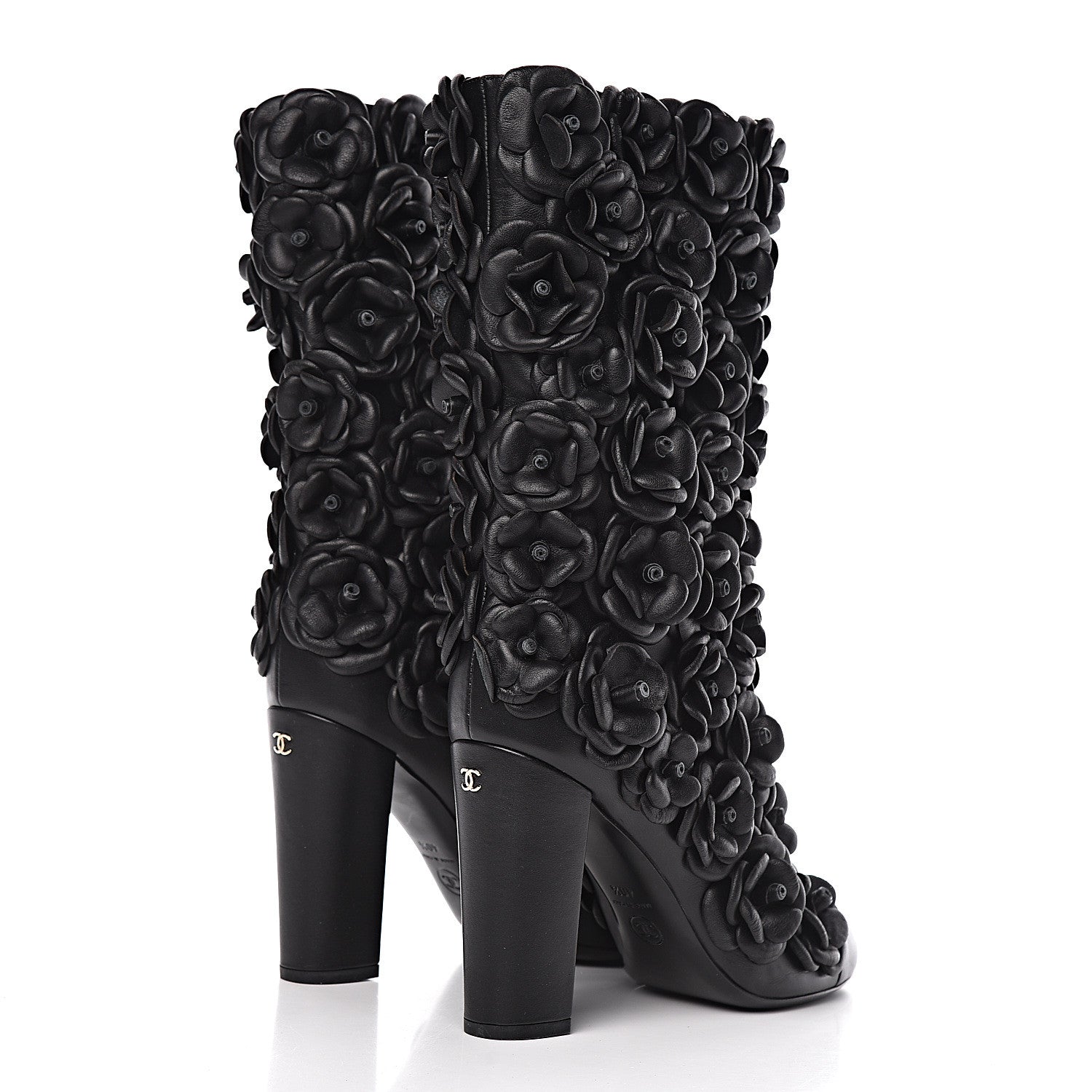 Chanel Calfskin Camellia Boots 40.5 Black 4 of 9