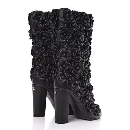 Chanel Calfskin Camellia Boots 40.5 Black 4 of 9