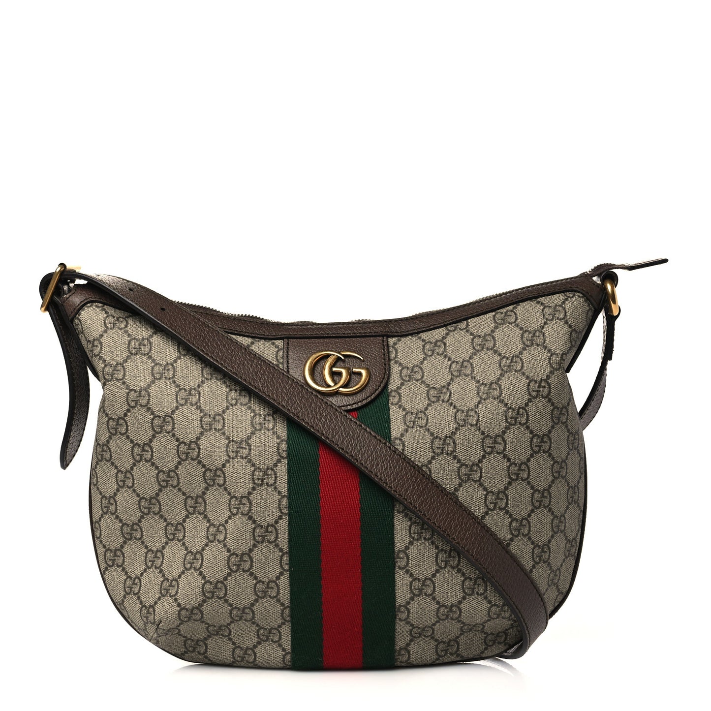 GG Supreme Monogram Web Small Ophidia Half Moon Hobo Brown