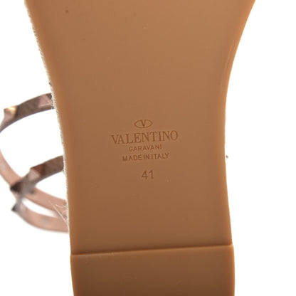 Valentino Garavani Metallic Grained Calfskin Rockstud Ankle Wrap Espadrille Flatform Sandals 41 Skin Natural 10 of 11