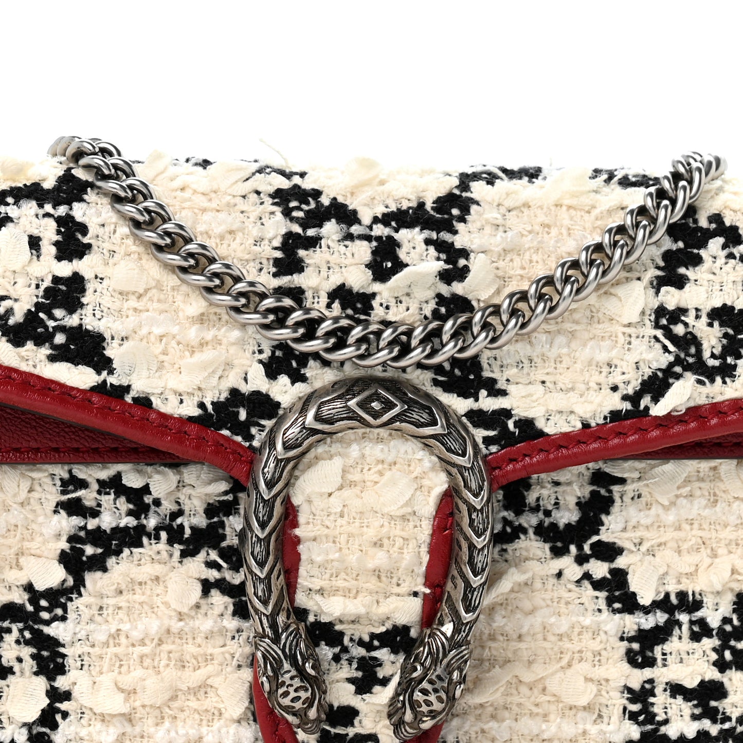 Tweed GG Monogram Super Mini Dionysus Shoulder Bag White Black Romantic Cherry