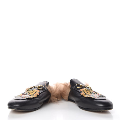 Gucci Calfskin Fur Tiger Embroidered Womens Princetown Slippers 36 Black 5 of 16