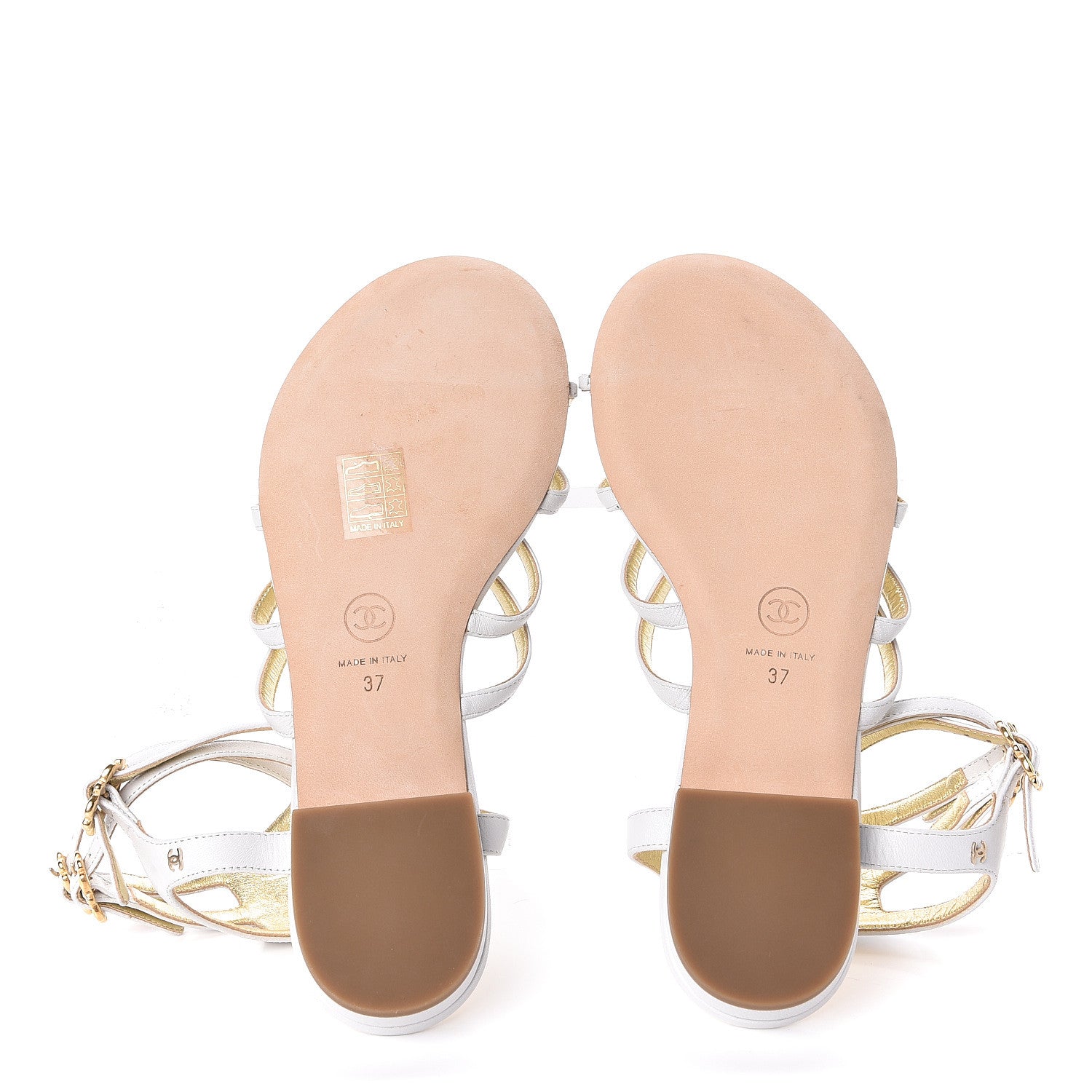 Chanel Lambskin Gripoix Flat Sandals 37 White 5 of 7
