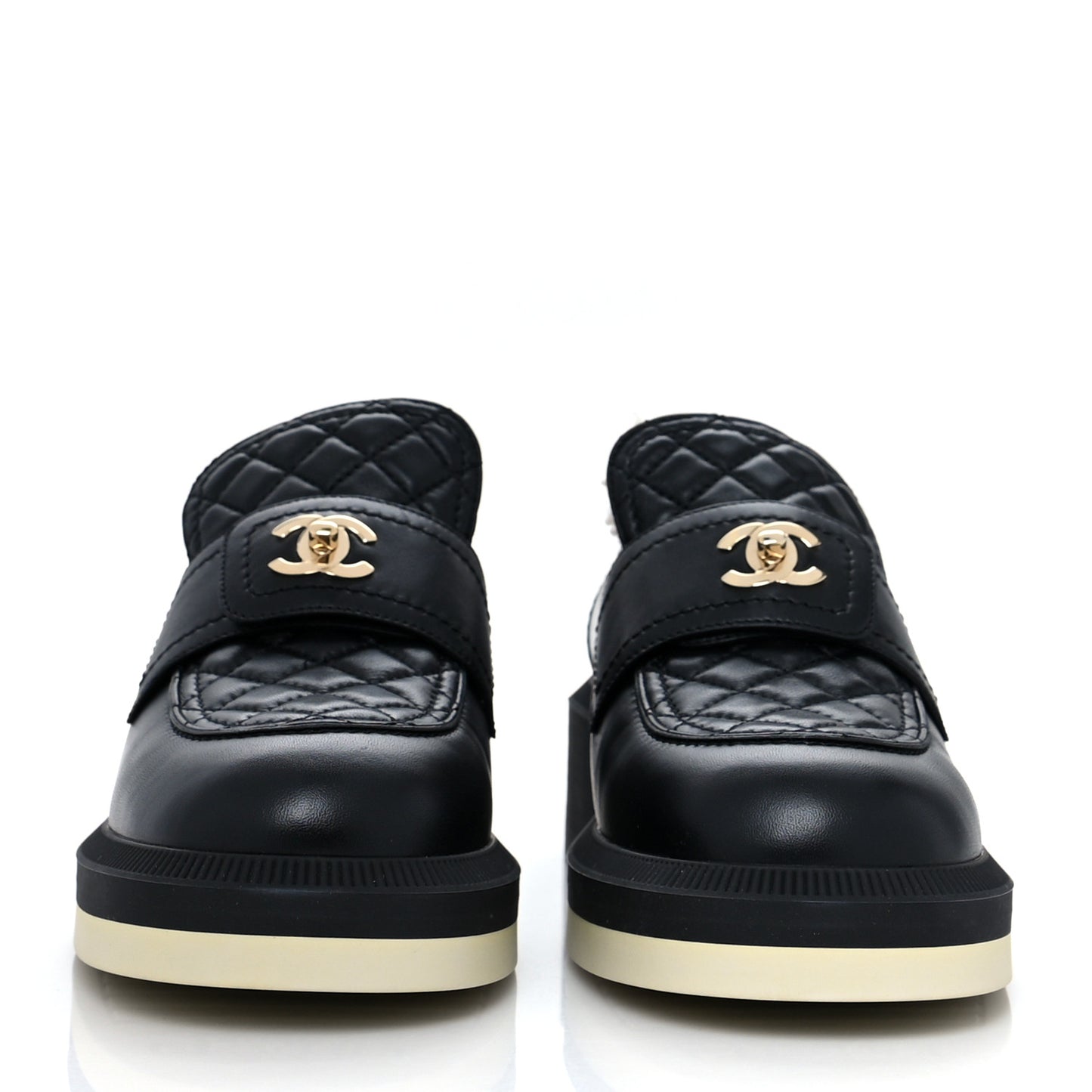 Lambskin Shearling Quilted CC Turnlock Loafers 40 Black